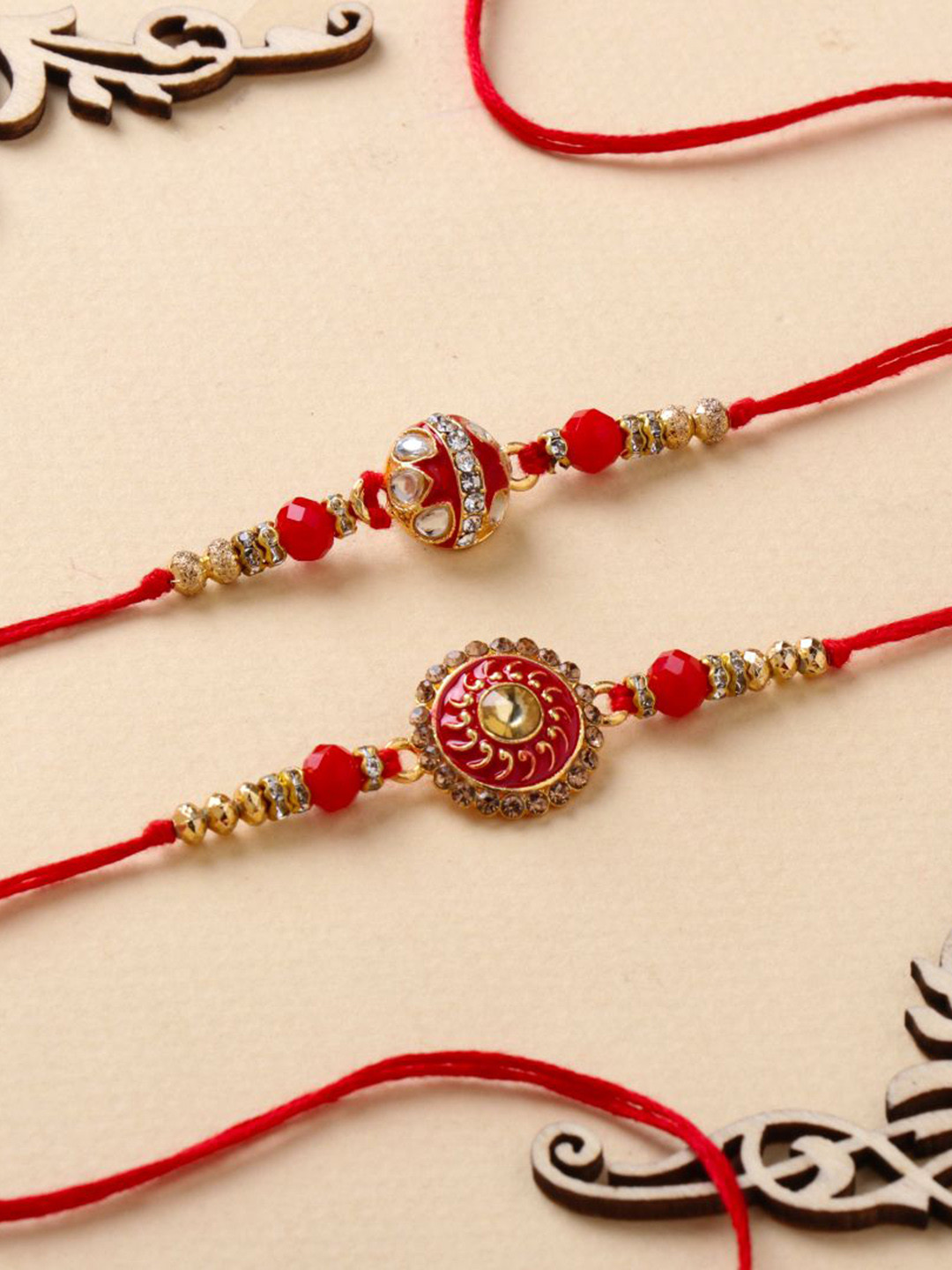 

Floweraura Beaded Bhaiya Bhabhi Thread Rakhis, Red
