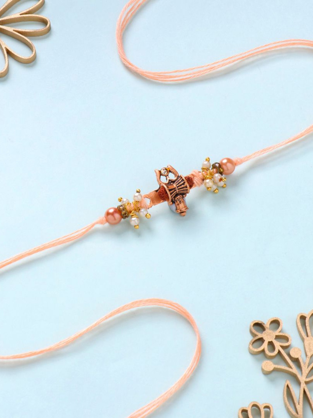 

Floweraura Stone Studded & Beaded Thread Rakhi With Roli Chawal, White