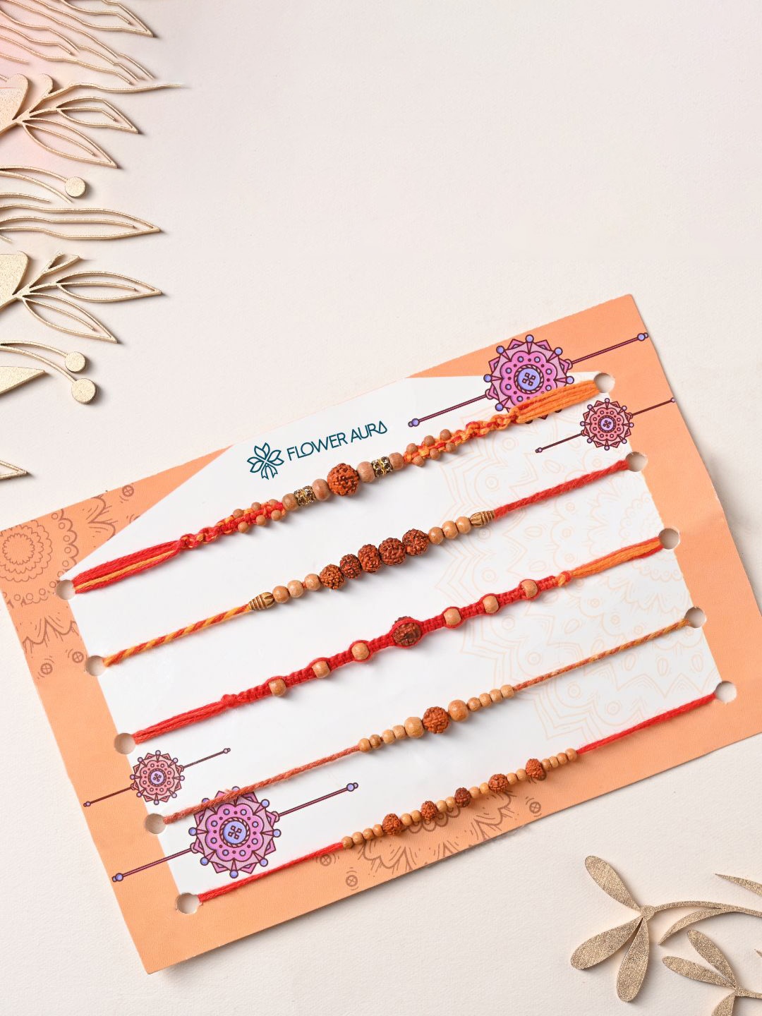 

Floweraura Set of 3 Rudraksha Thread Rakhis, Red