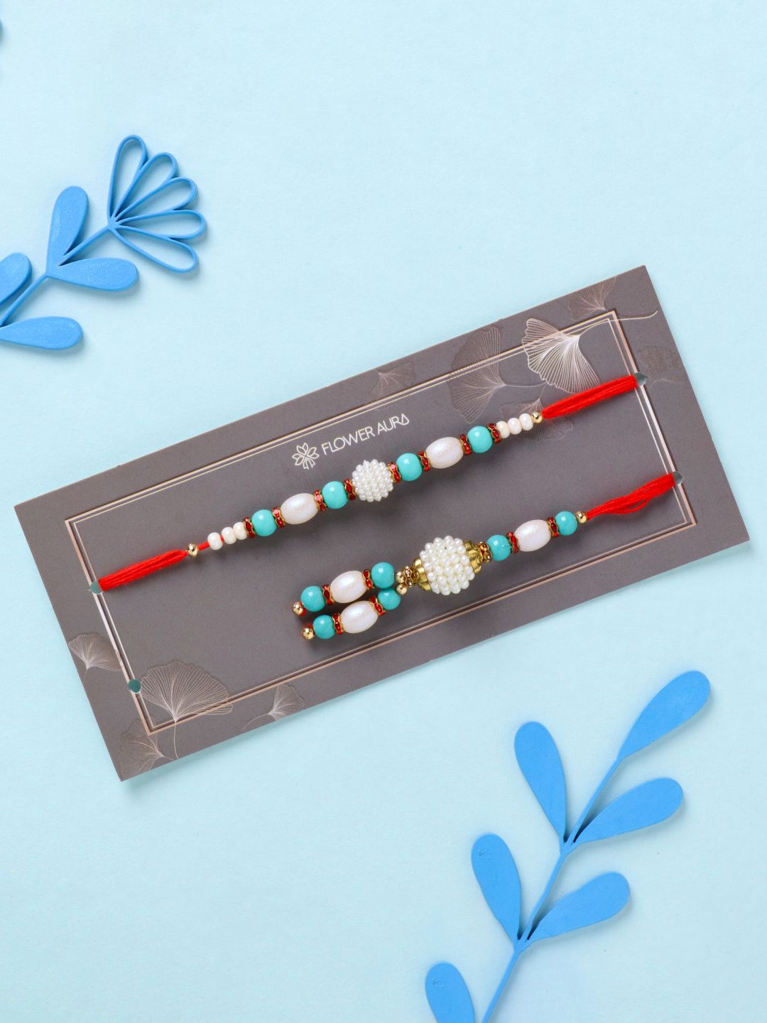 

Floweraura Beaded Bhaiya Bhabhi Thread Rakhis With Roli Chawal, Blue