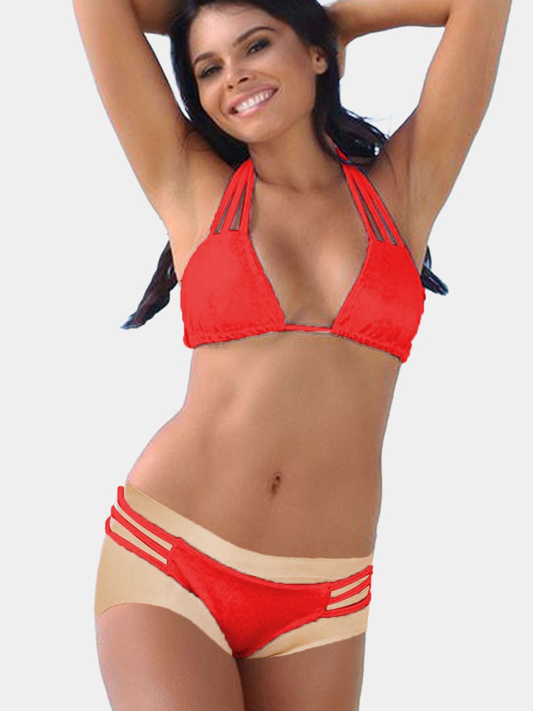

VAGHBHATT Women Non-Padded Halter Neck Bra & Panty Lingerie Set, Red