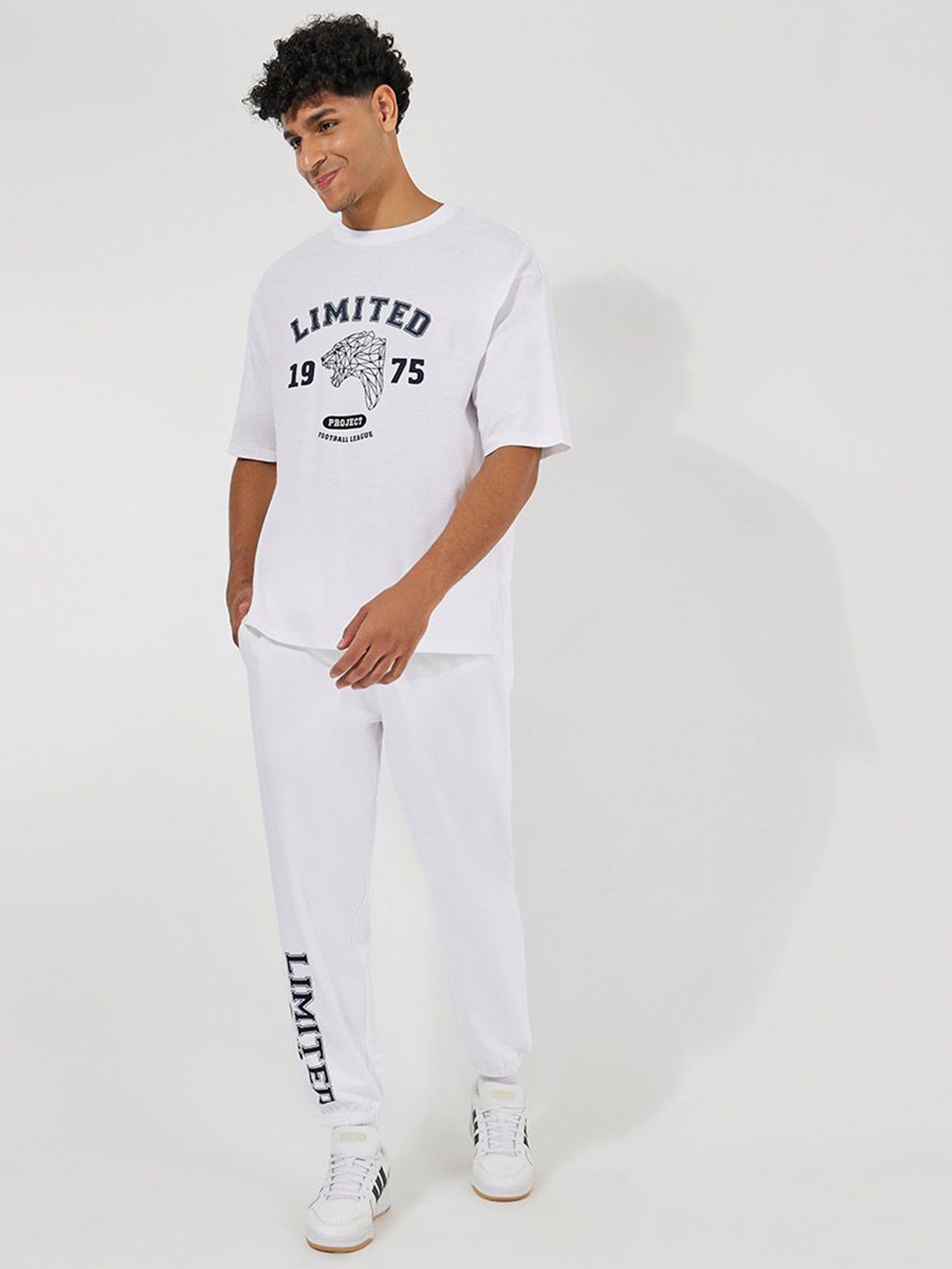 

Styli Premium Varsity HD Print Heavy Jersey Oversized Pure Cotton T-shirt & Relaxed Jogger, White