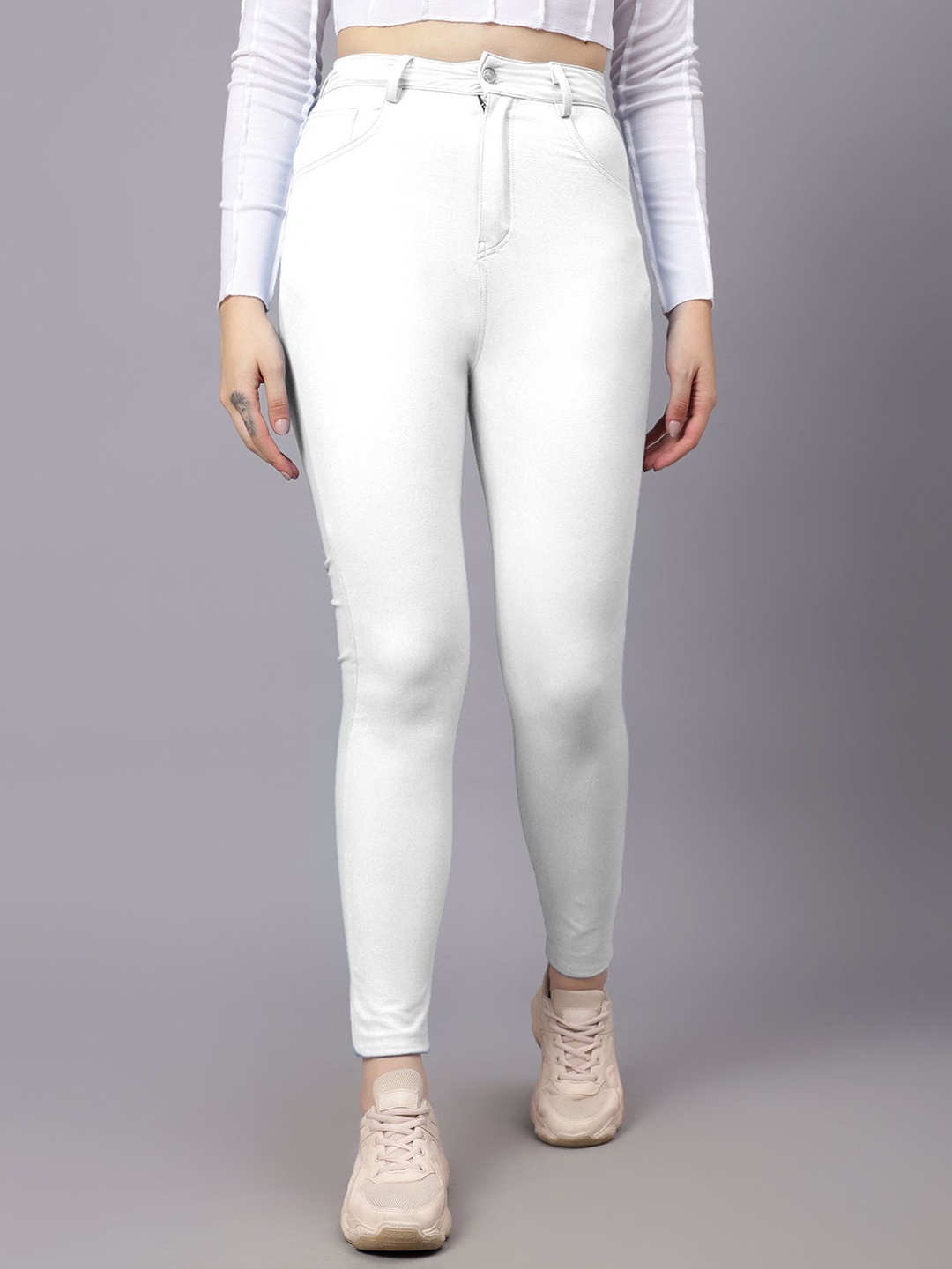 

KOTTY Basics Women Skinny Fit High-Rise Slash Jeans, White