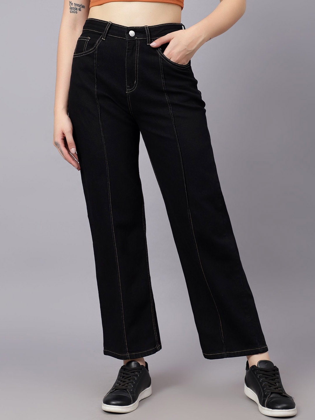 

KOTTY Basics Women Straight Fit High-Rise Stretchable Jeans, Black