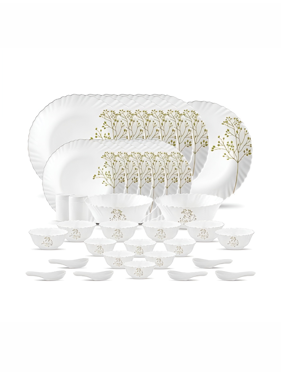

Laopala Novo Collection White & Green 35 Pieces Opalware Glass Dinner Set