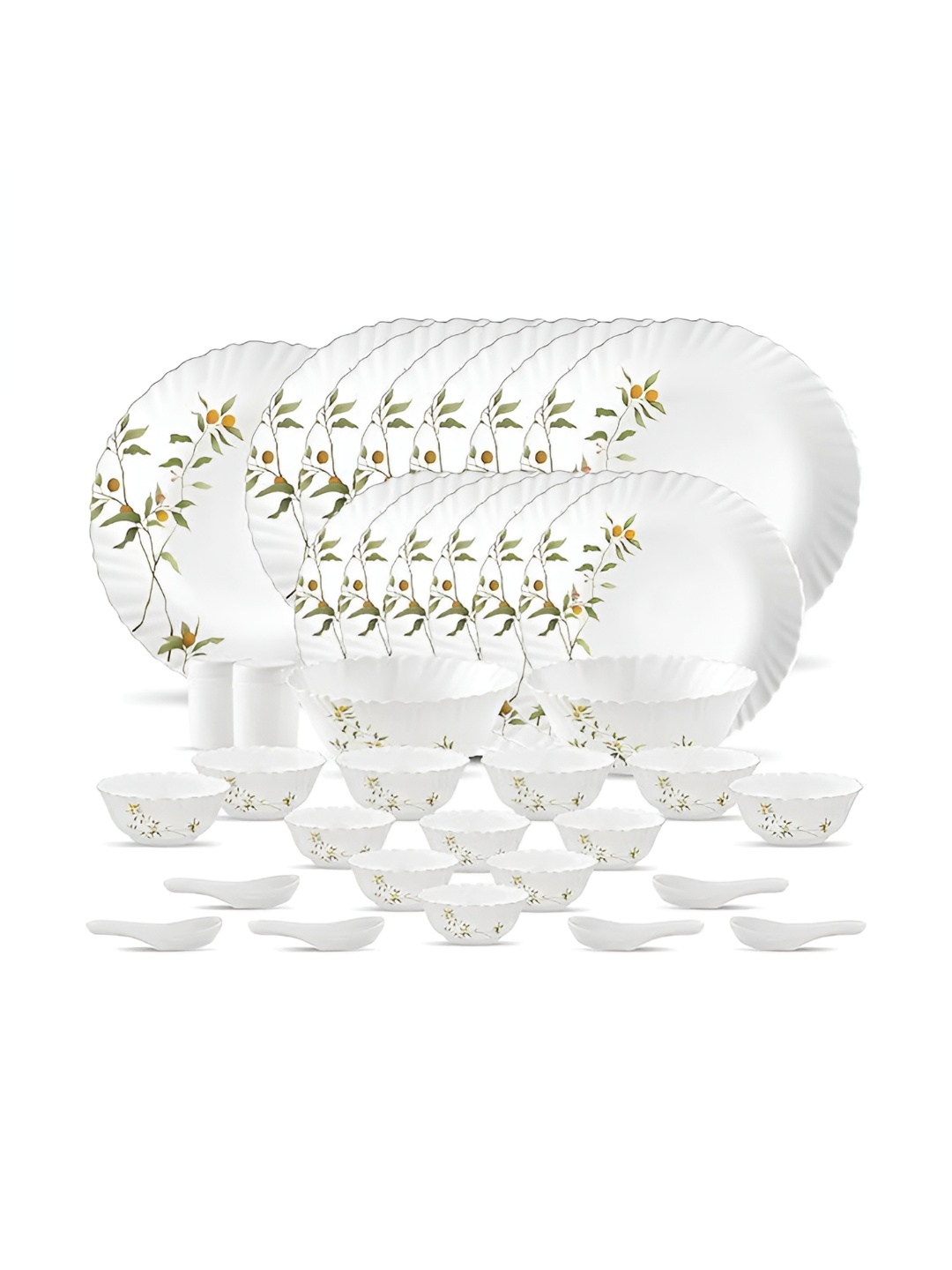 

Laopala Novo Collection White & Green 35 Pieces Opalware Glass Dinner Set