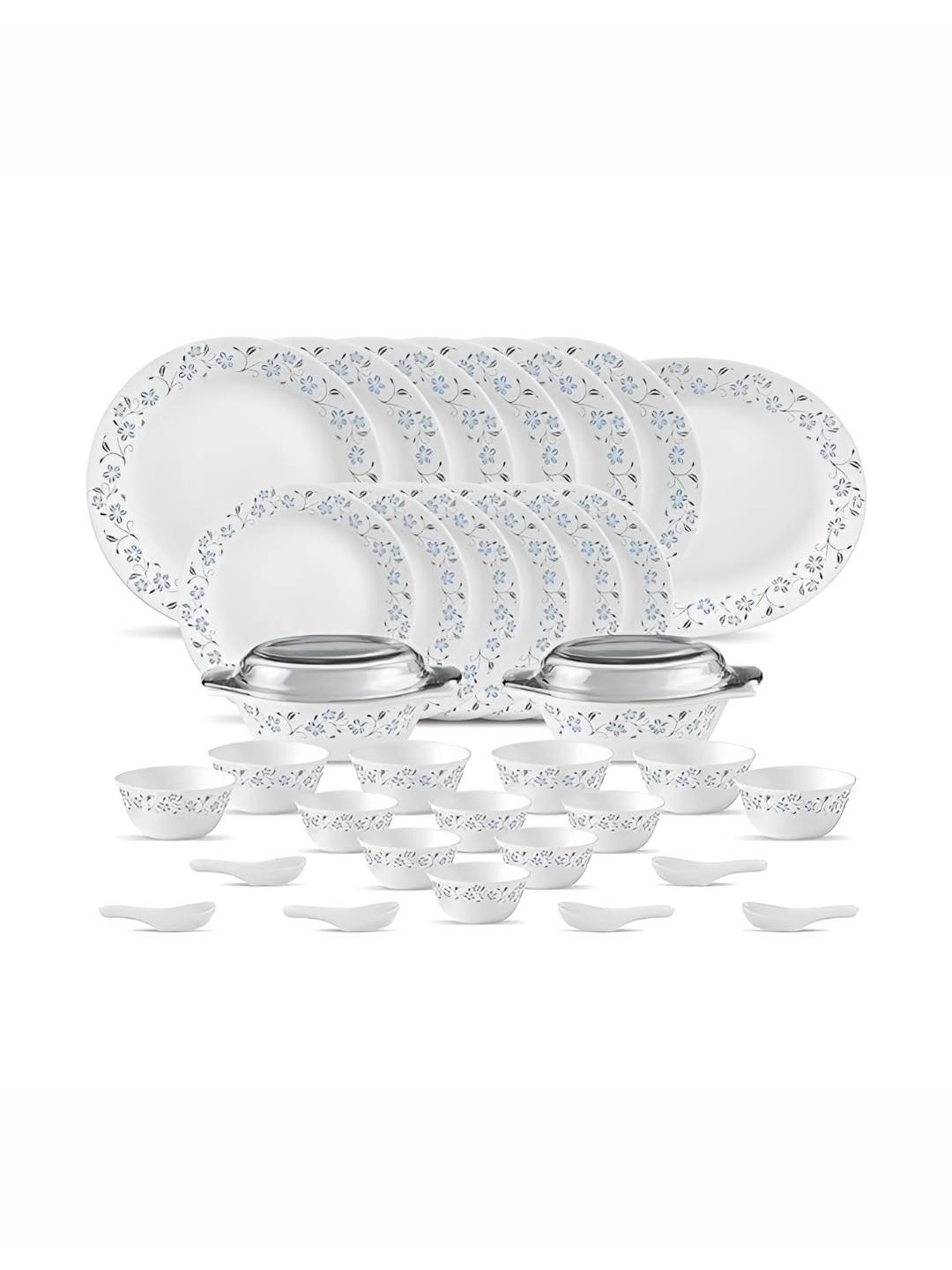 

Laopala Diva Classique Collection White & Blue 35 Pieces Opalware Glass Dinner Set