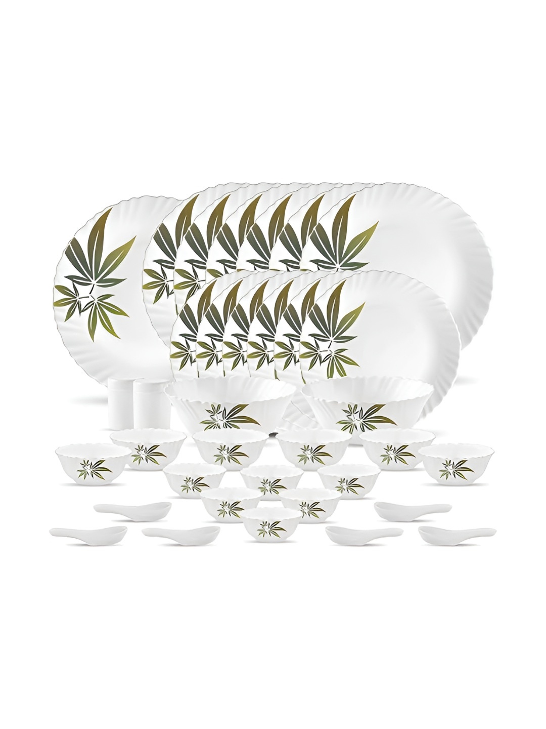 

Laopala Novo Collection White & Green 35 Pieces Opalware Glass Dinner Set