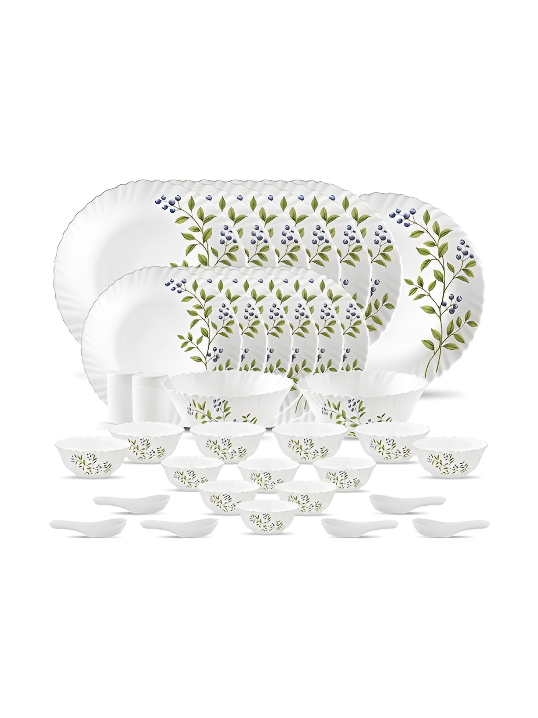 

Laopala Novo Collection White & Green 35 Pieces Opalware Glass Dinner Set