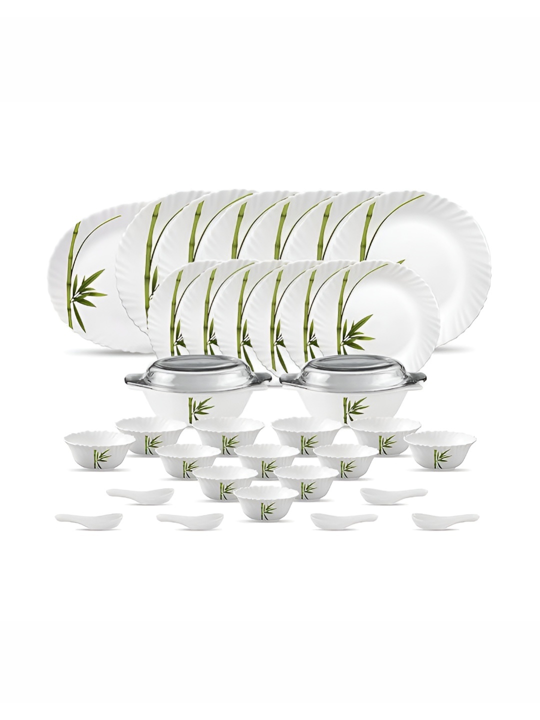 

Laopala Diva Classique Collection White & Green 35 Pieces Opalware Glass Dinner Set