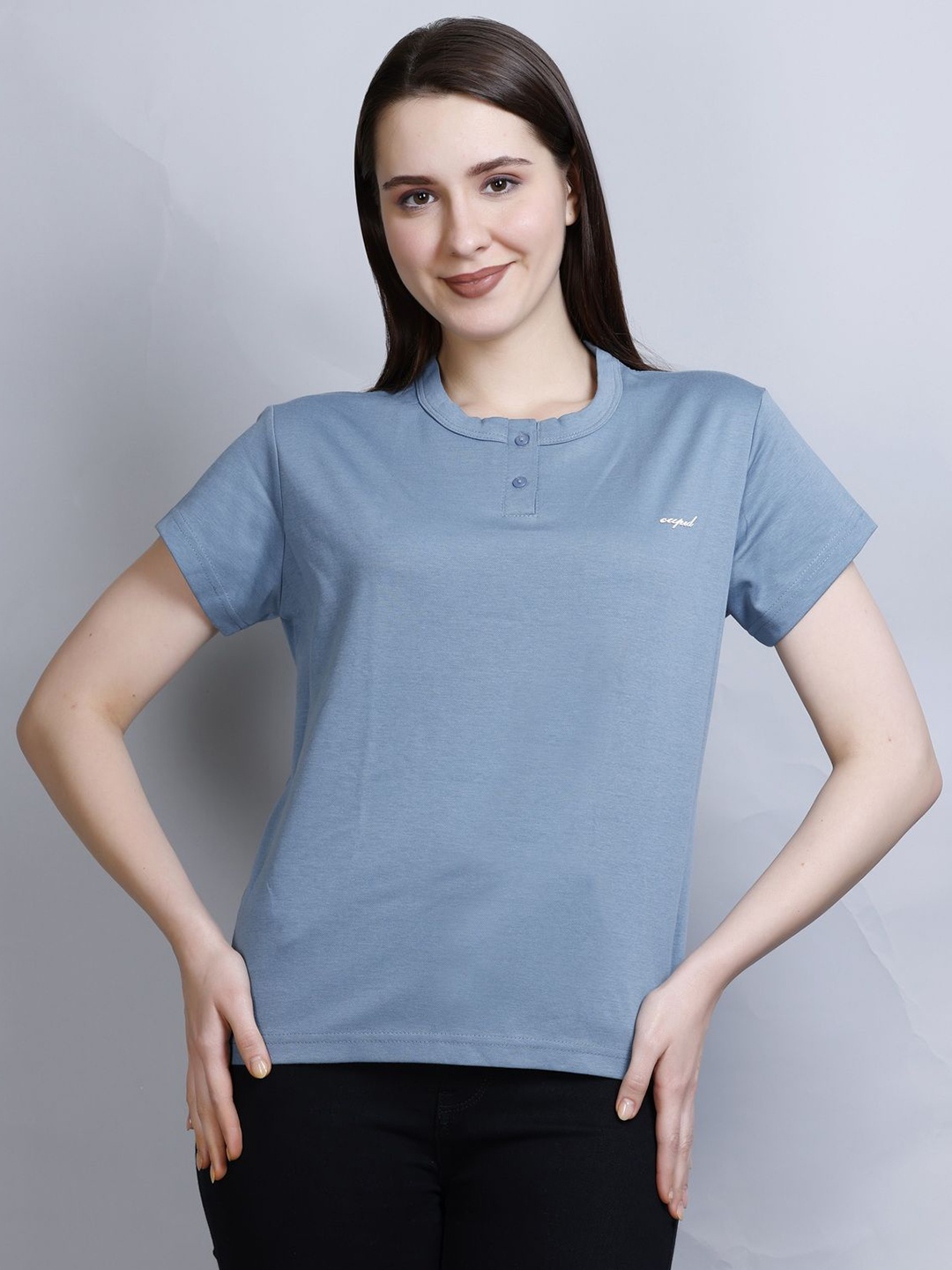 

CUPID Women Solid Round Neck Cotton Casual T-shirt, Teal