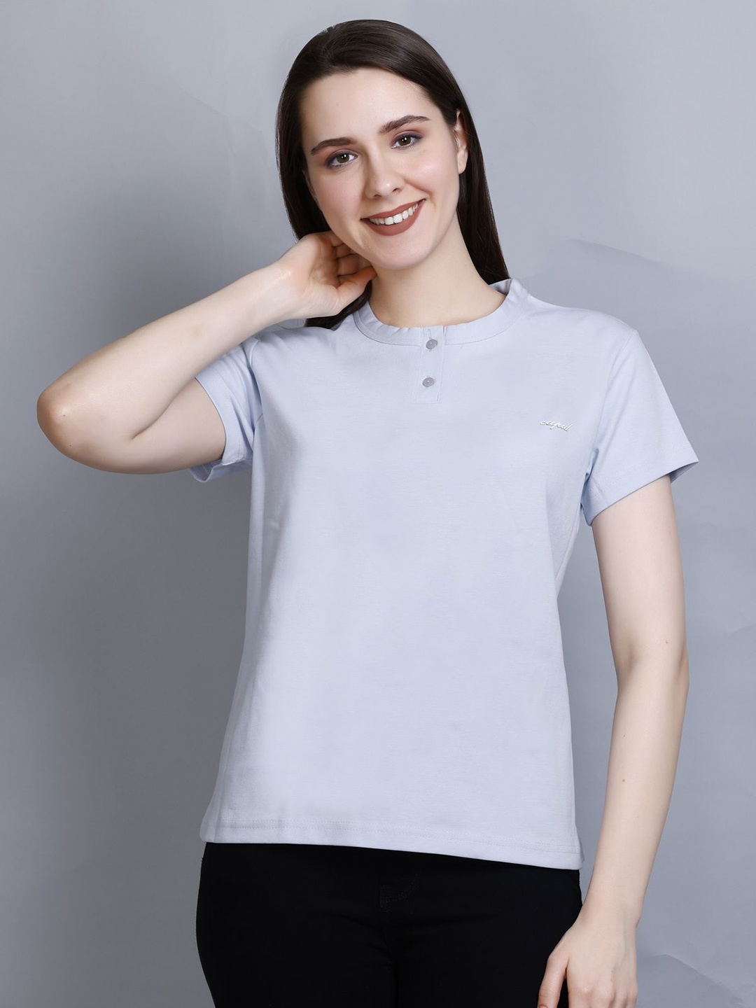 

CUPID Women Solid Round Neck Cotton Casual T-shirt, Blue