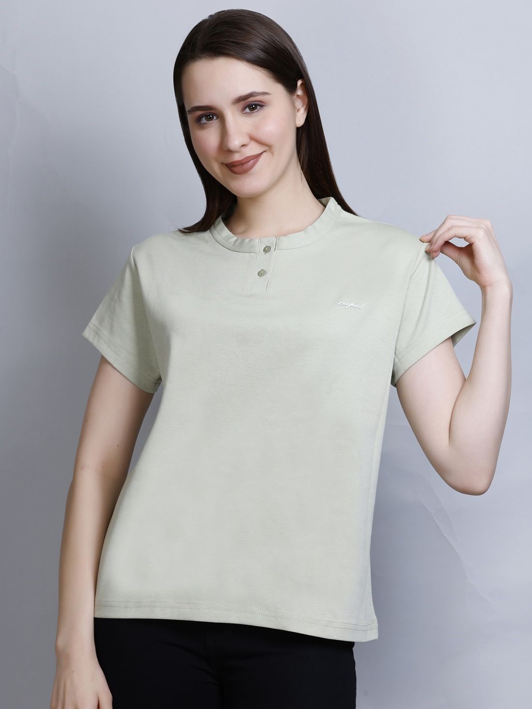 

CUPID Women Solid Round Neck Cotton Casual T-shirt, Green