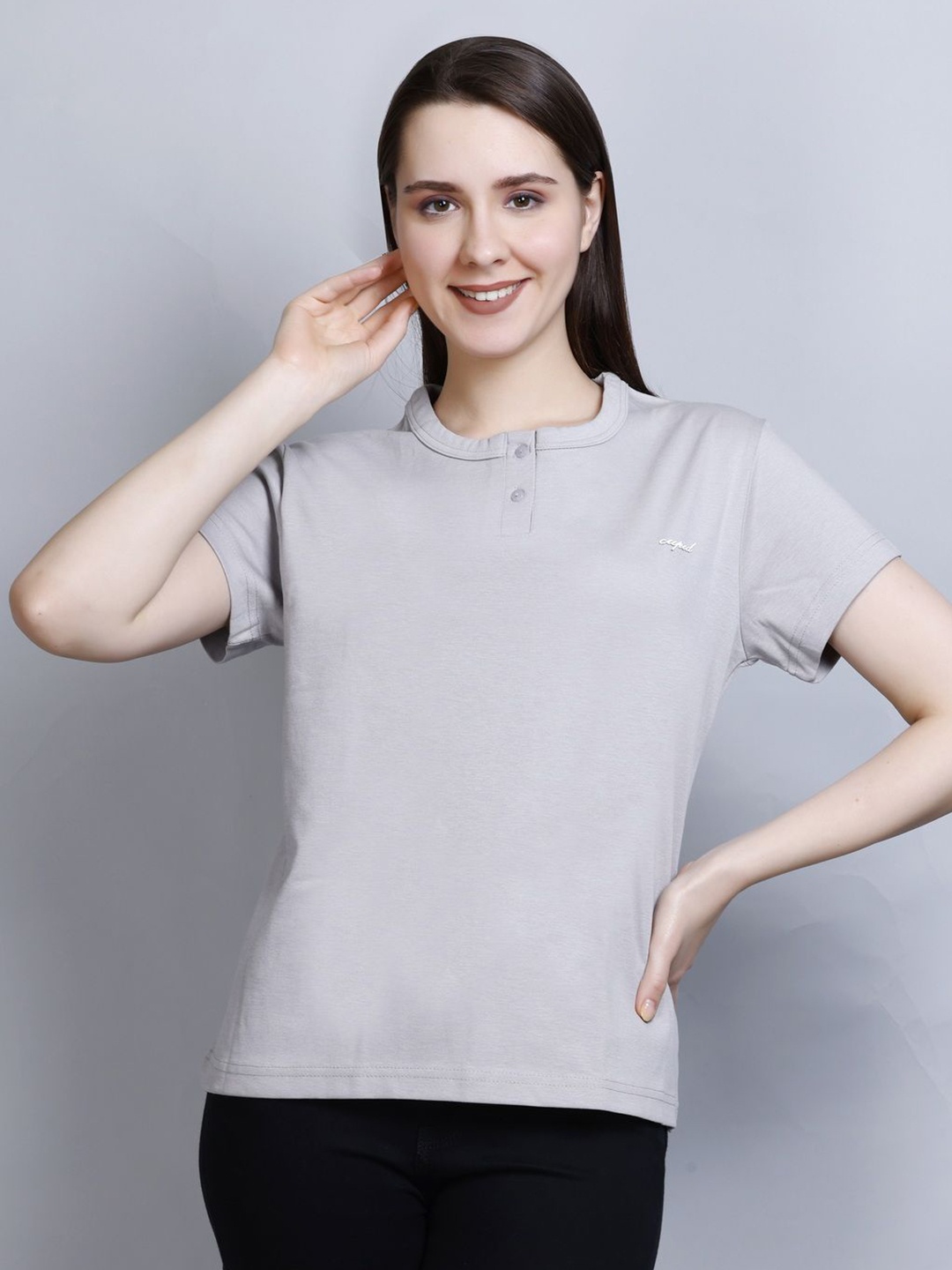 

CUPID Women Solid Round Neck Cotton Casual T-shirt, Grey