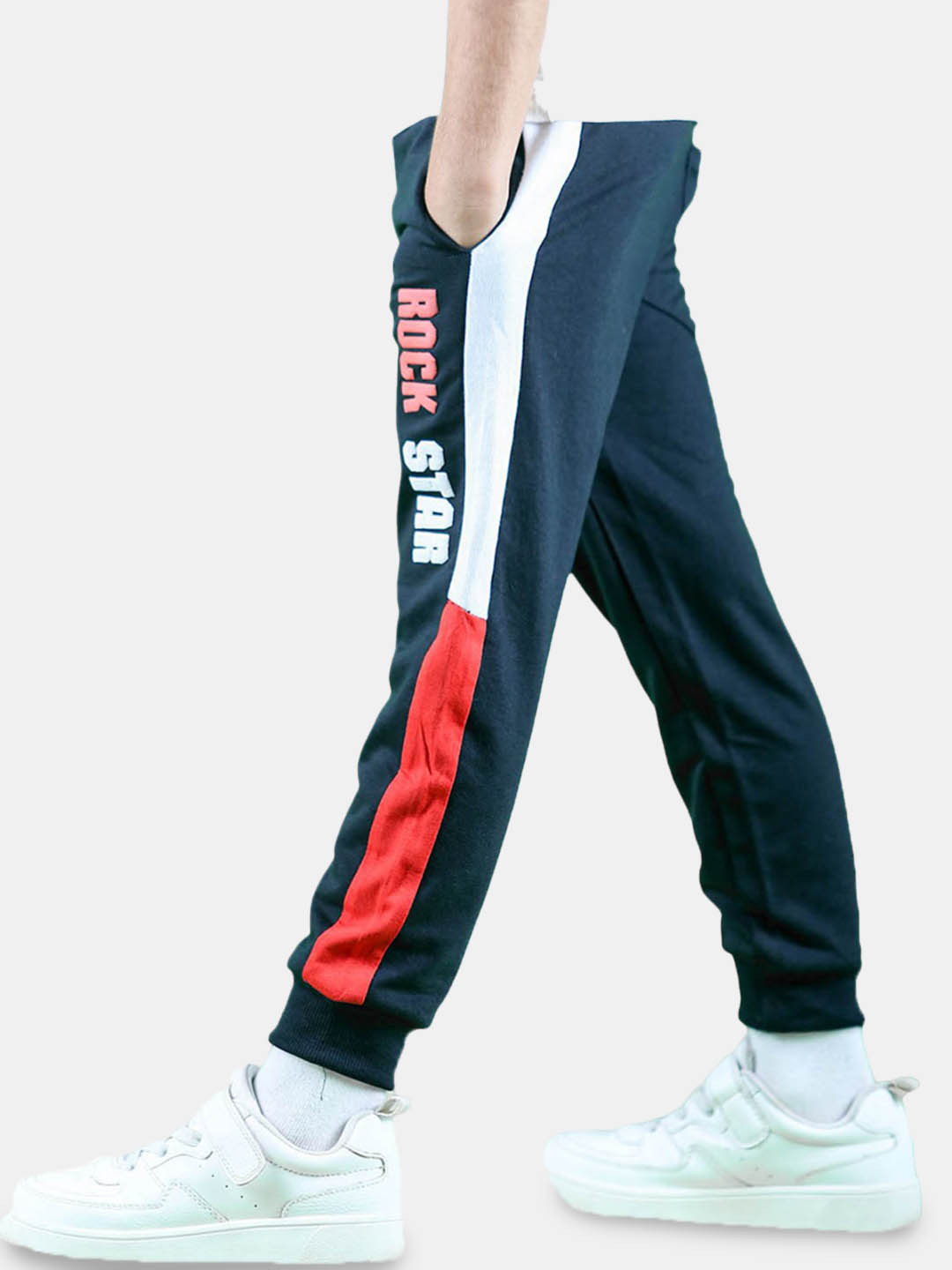 

Nino Togs Boys Printed Cotton Mid-Rise Full Length Joggers, Navy blue