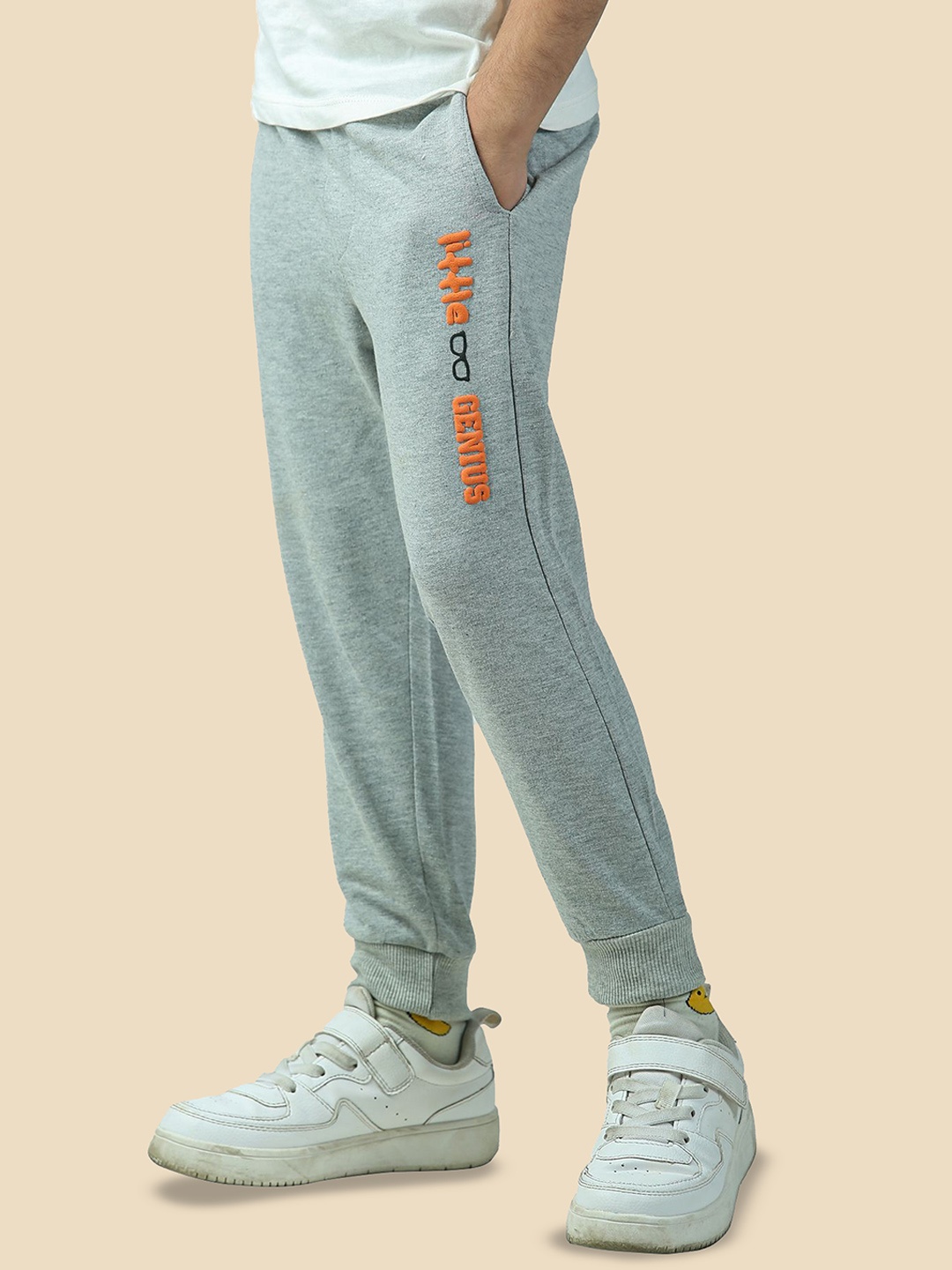 

Nino Togs Boys Printed Pure Cotton Mid-Rise Joggers, Grey
