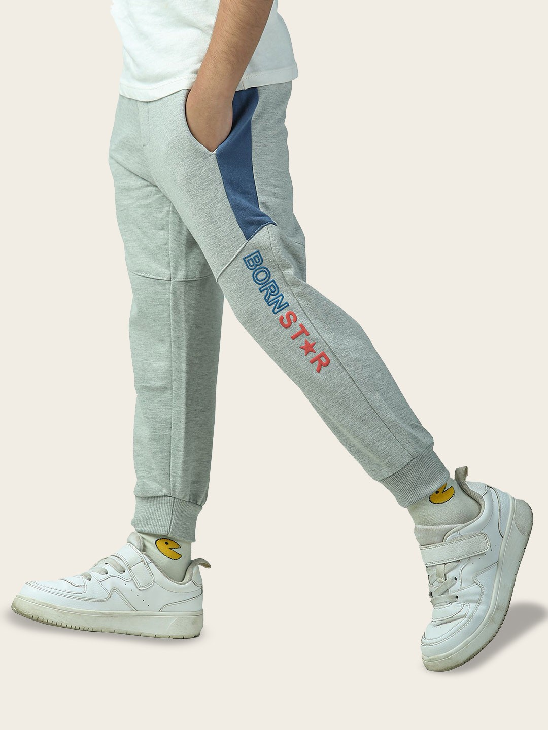 

Nino Togs Boys Printed Pure Cotton Mid-Rise Joggers, Grey