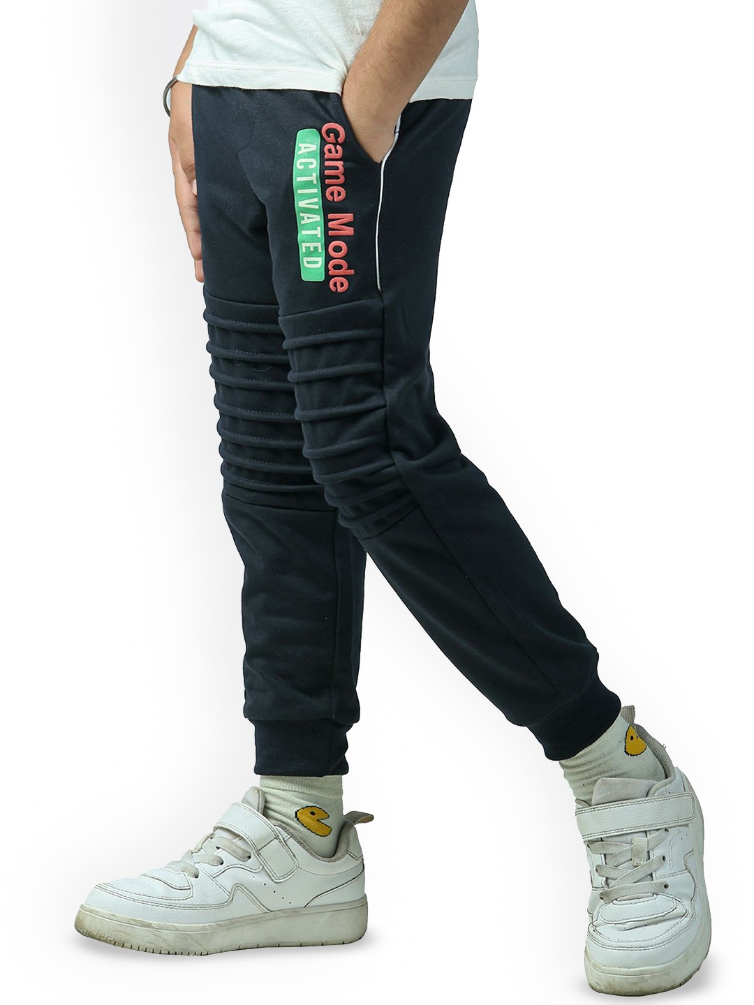 

Nino Togs Boys Printed Pure Cotton Mid-Rise Joggers, Navy blue