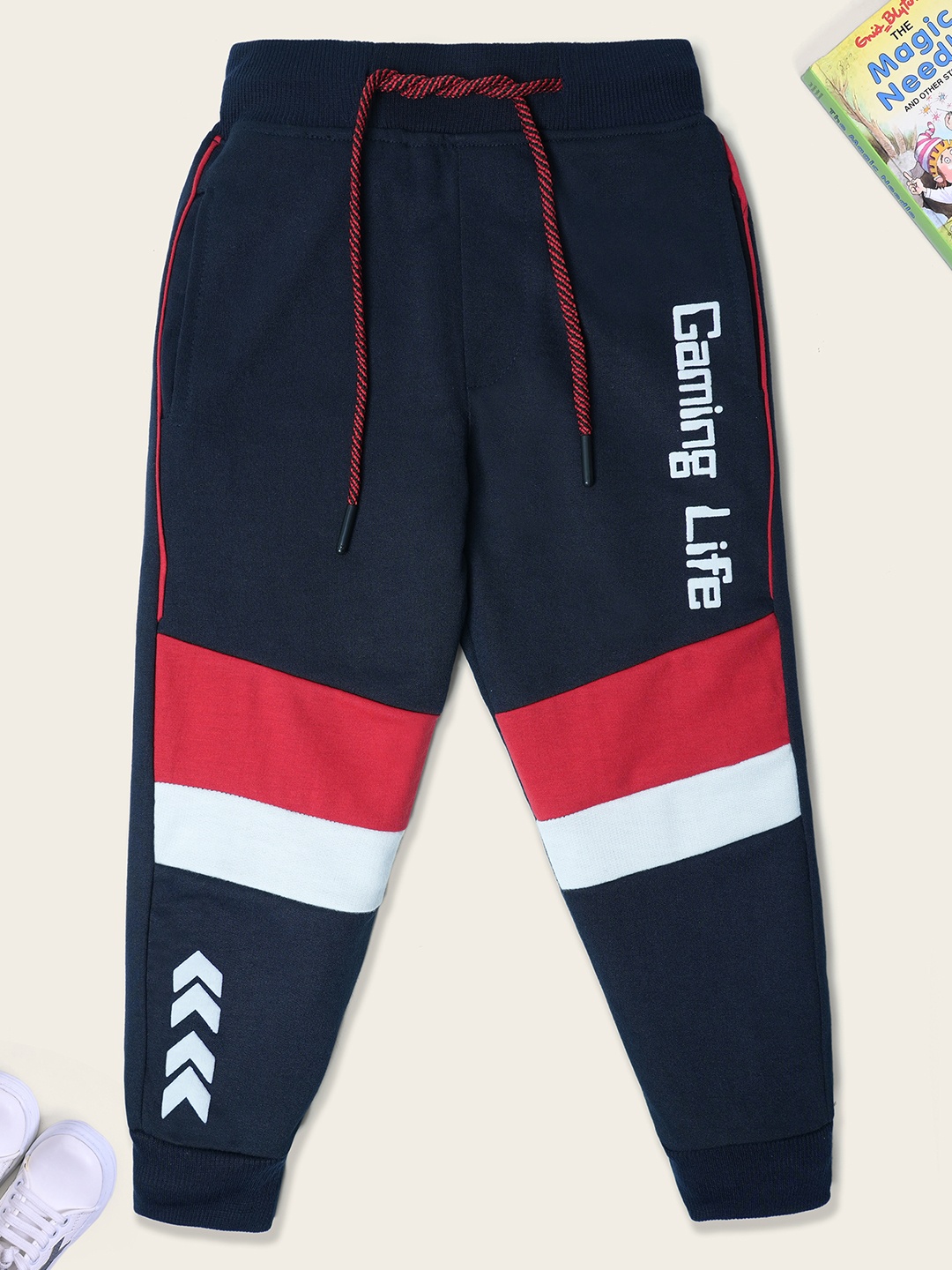 

Nino Togs Boys Printed Pure Cotton Mid-Rise Joggers, Navy blue