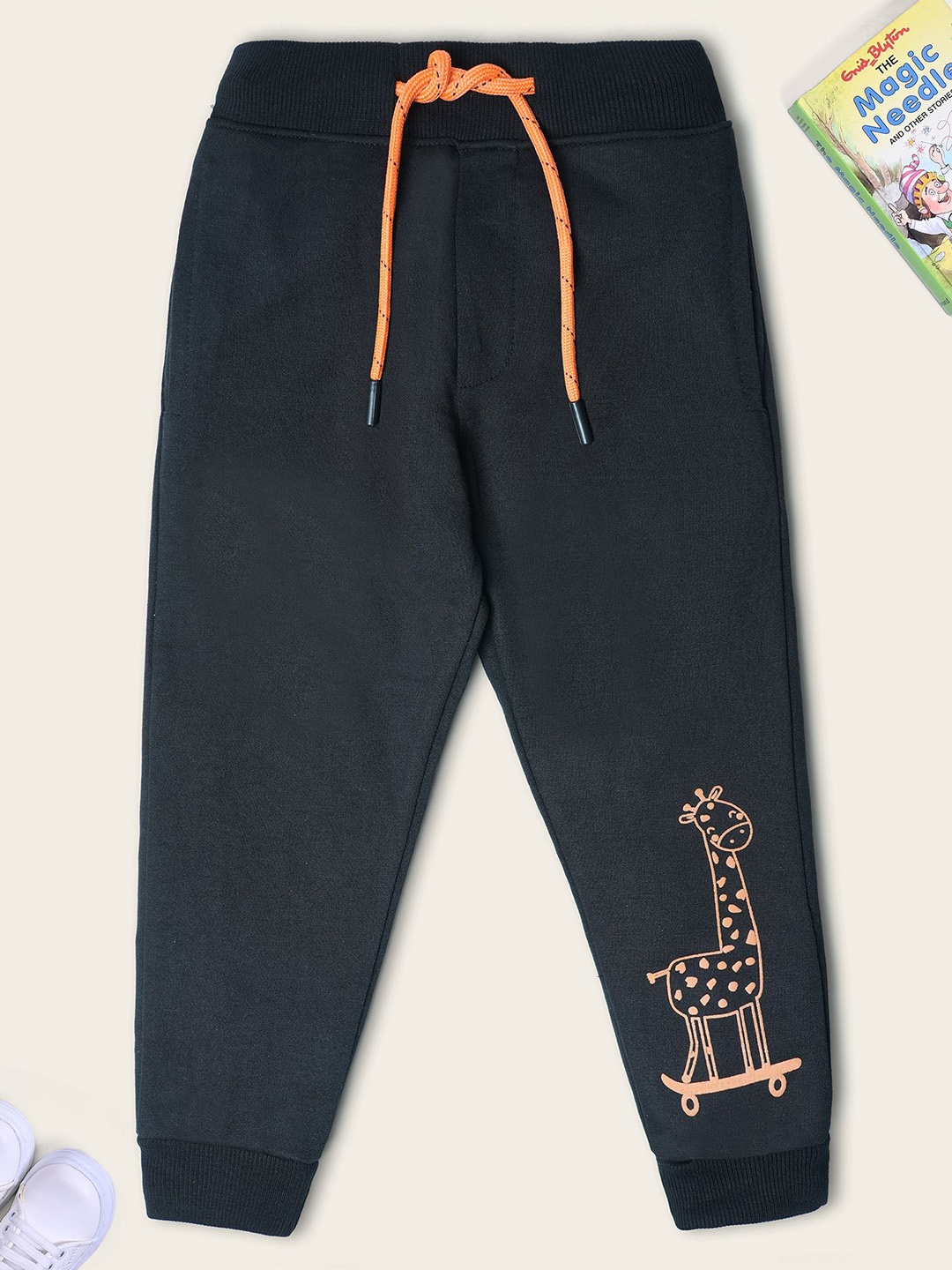 

Nino Togs Boys Printed Pure Cotton Mid-Rise Full Length Joggers, Black