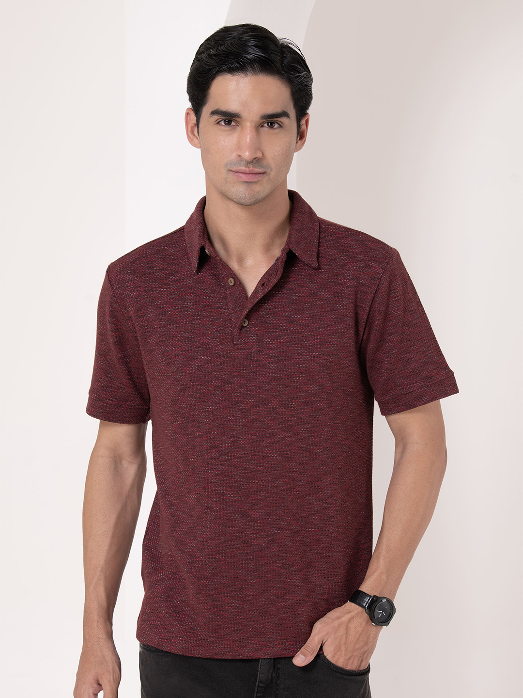 

HOUSE OF S Men Mandarin Collar Pockets T-shirt, Red