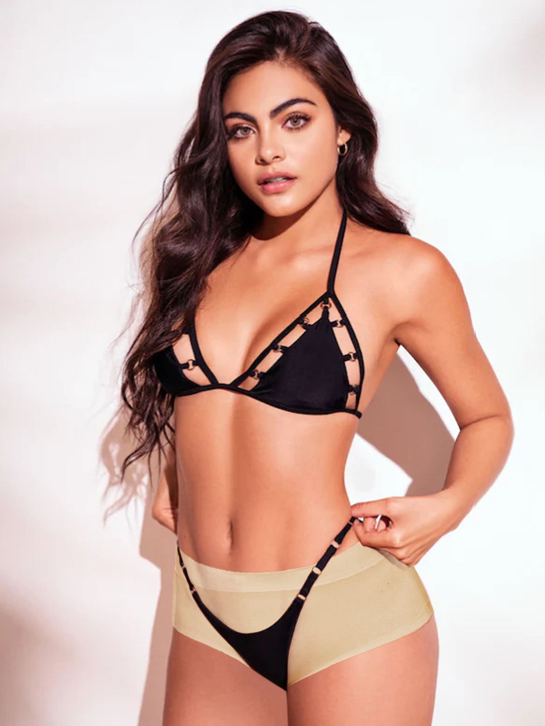 

KRENOZ Women's Sexy Bra & Panty Non Padded Lingerie Set BK-48-BLK-P3, Black