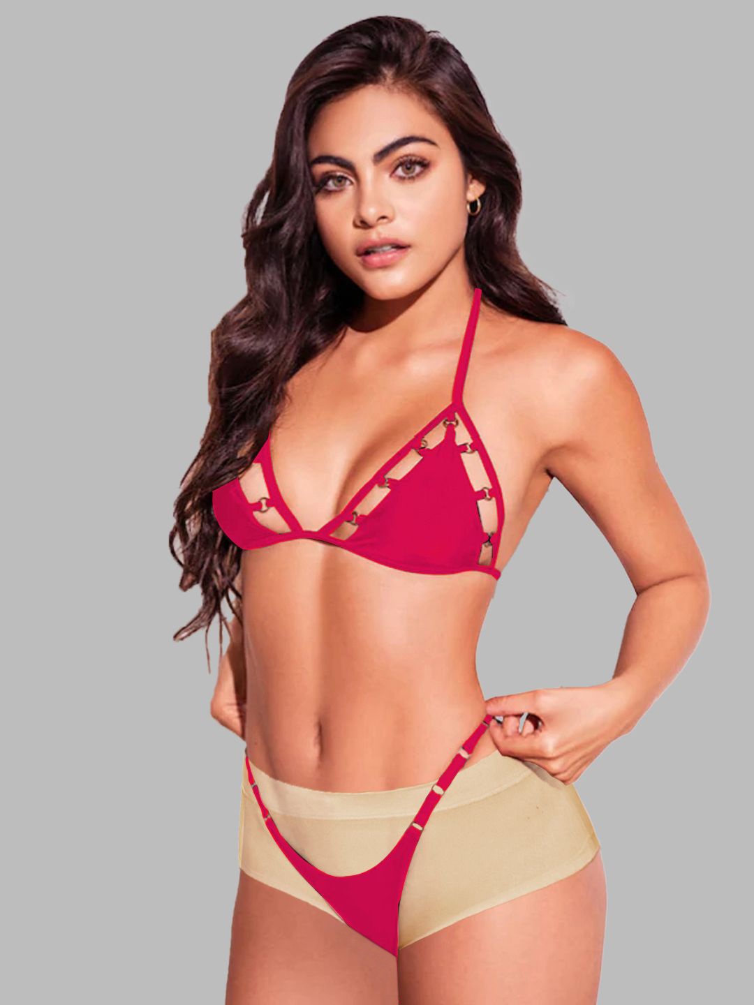 

KRENOZ Women Mid Rise Non-Padded Lingerie Set, Pink