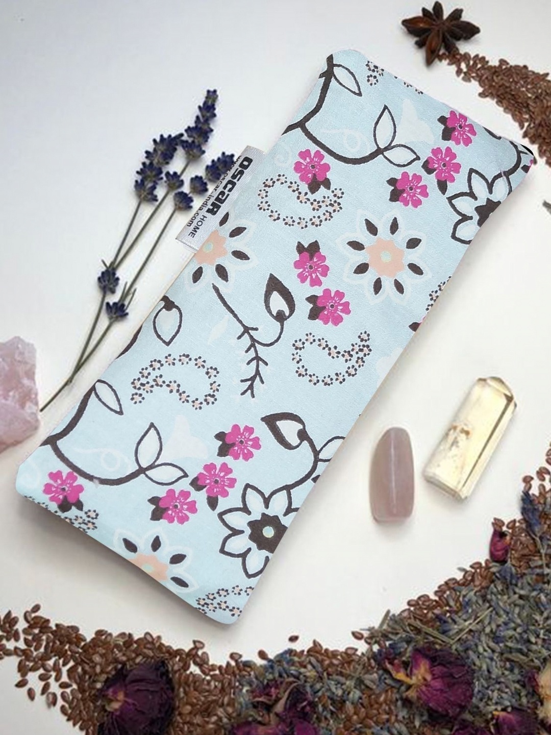 

OSCAR HOME Blue& Pink Floral Printed Filled Cotton Breathable Lavender Eye Pillow