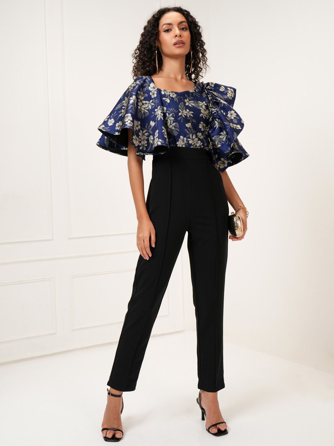 

Tokyo Talkies Women Printed Top with Solid Jumpsuit, Beige