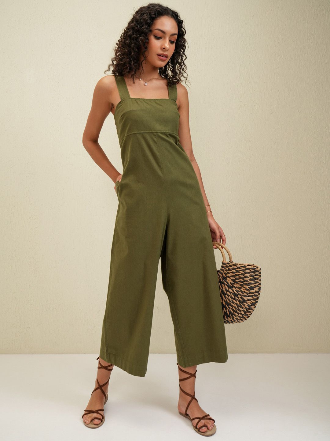 

Tokyo Talkies Women Solid Sleeveless Basic Jumpsuit, Olive