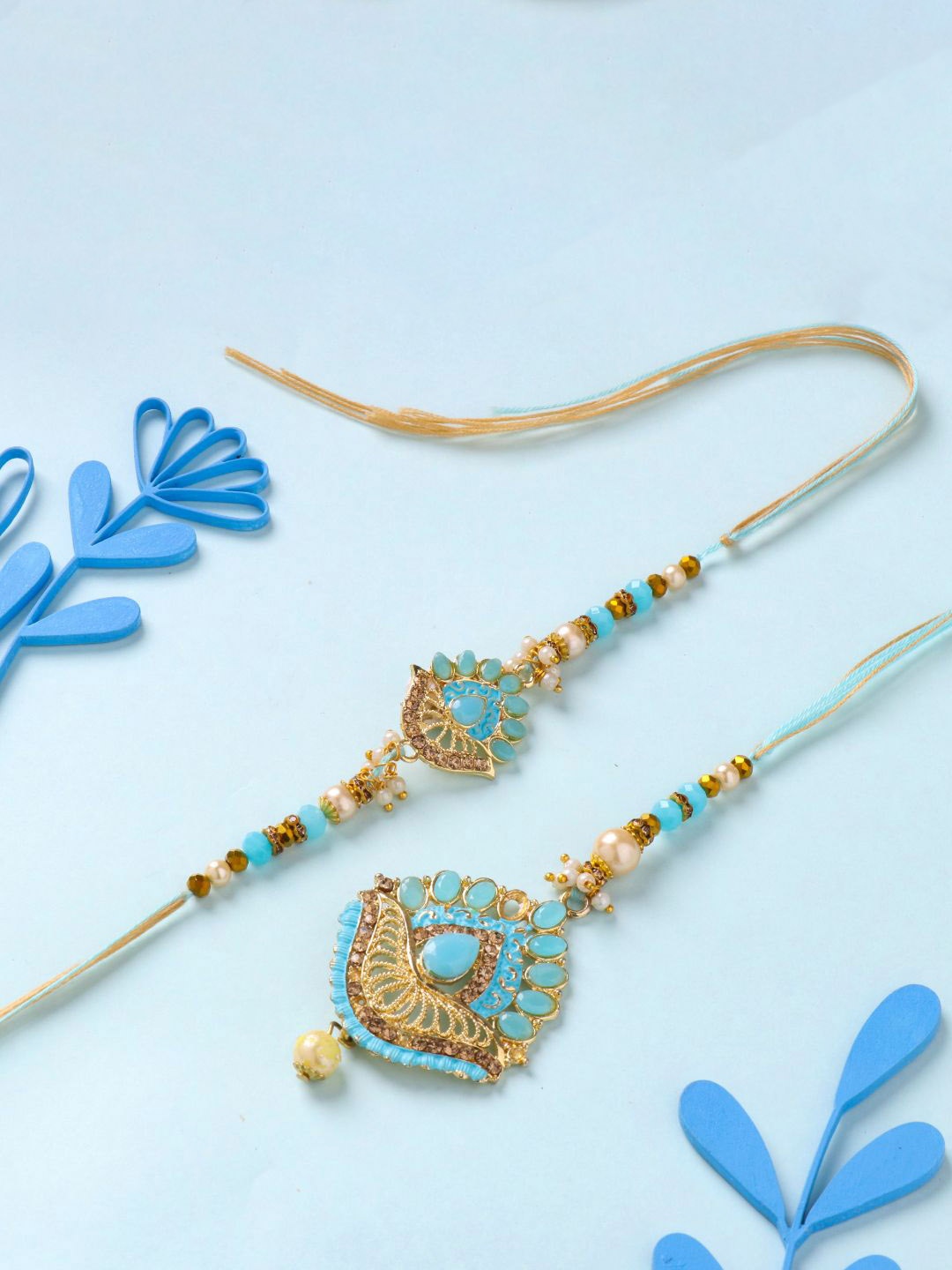 

Floweraura Beaded Bhaiya Bhabhi Thread Rakhis, Blue