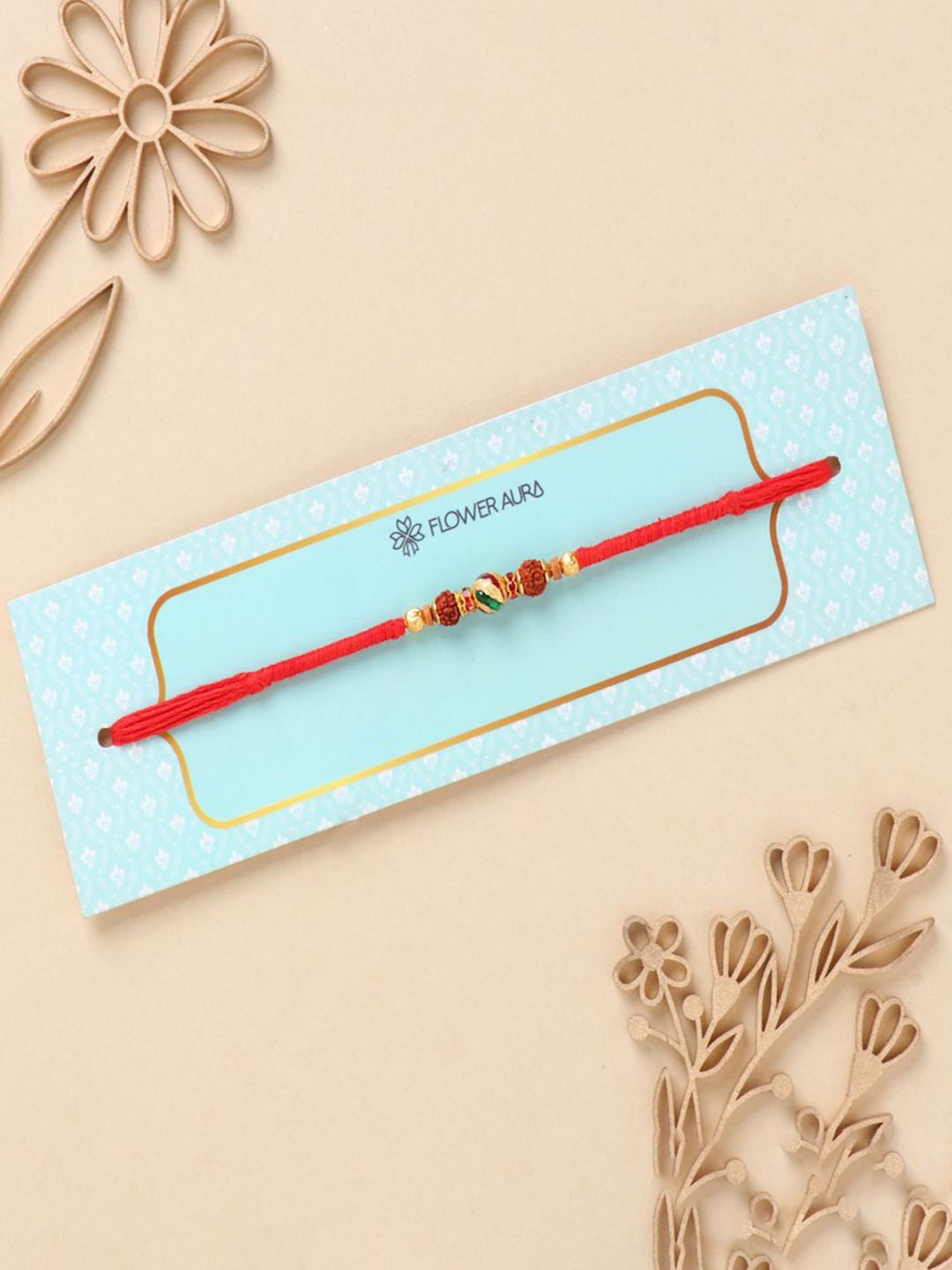 

Floweraura Rudraksha Beaded Thread Rakhi With Roli Chawal, Red