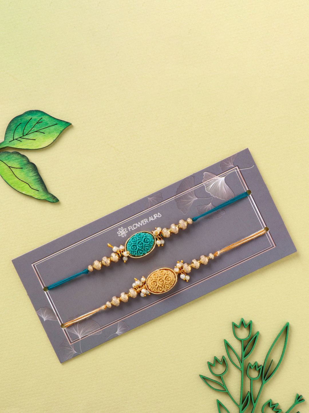 

Floweraura Set of 2 Beaded Thread Rakhis, Blue