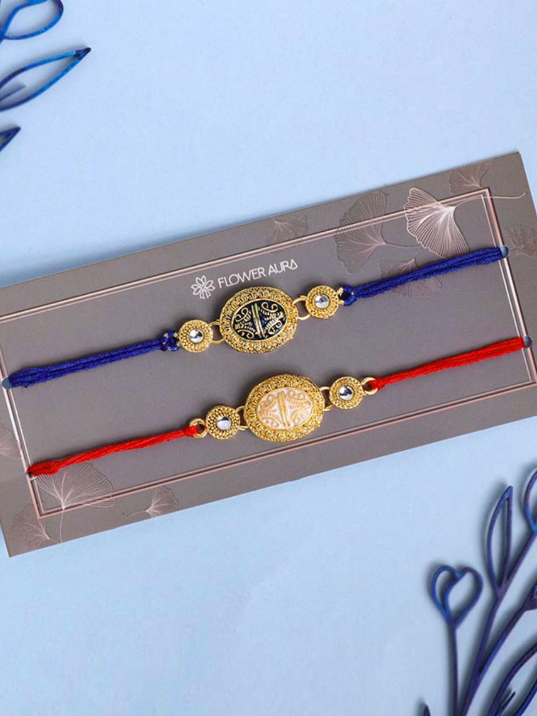 

Floweraura Set Of 2 Charm Thread Rakhi With Roli & Chawal, Red
