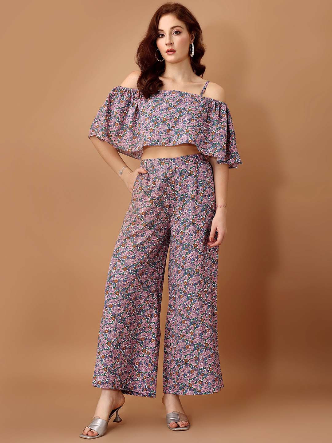 

Fashfun Floral Printed Top With Trousers, Pink