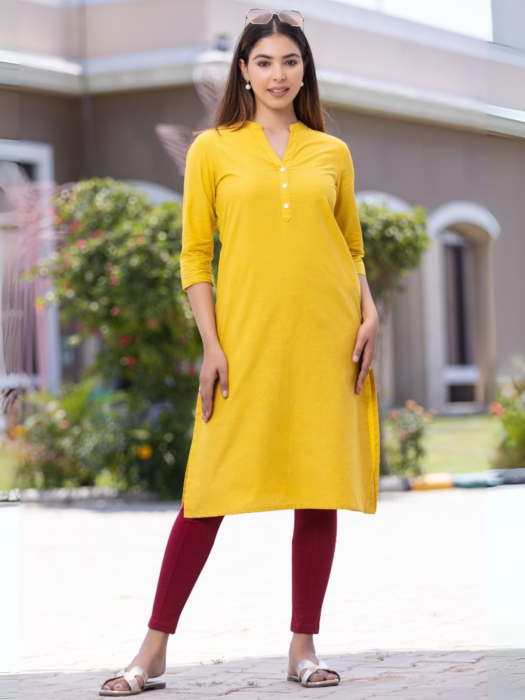 

Mlada Women Straight Long Cotton Kurta, Yellow