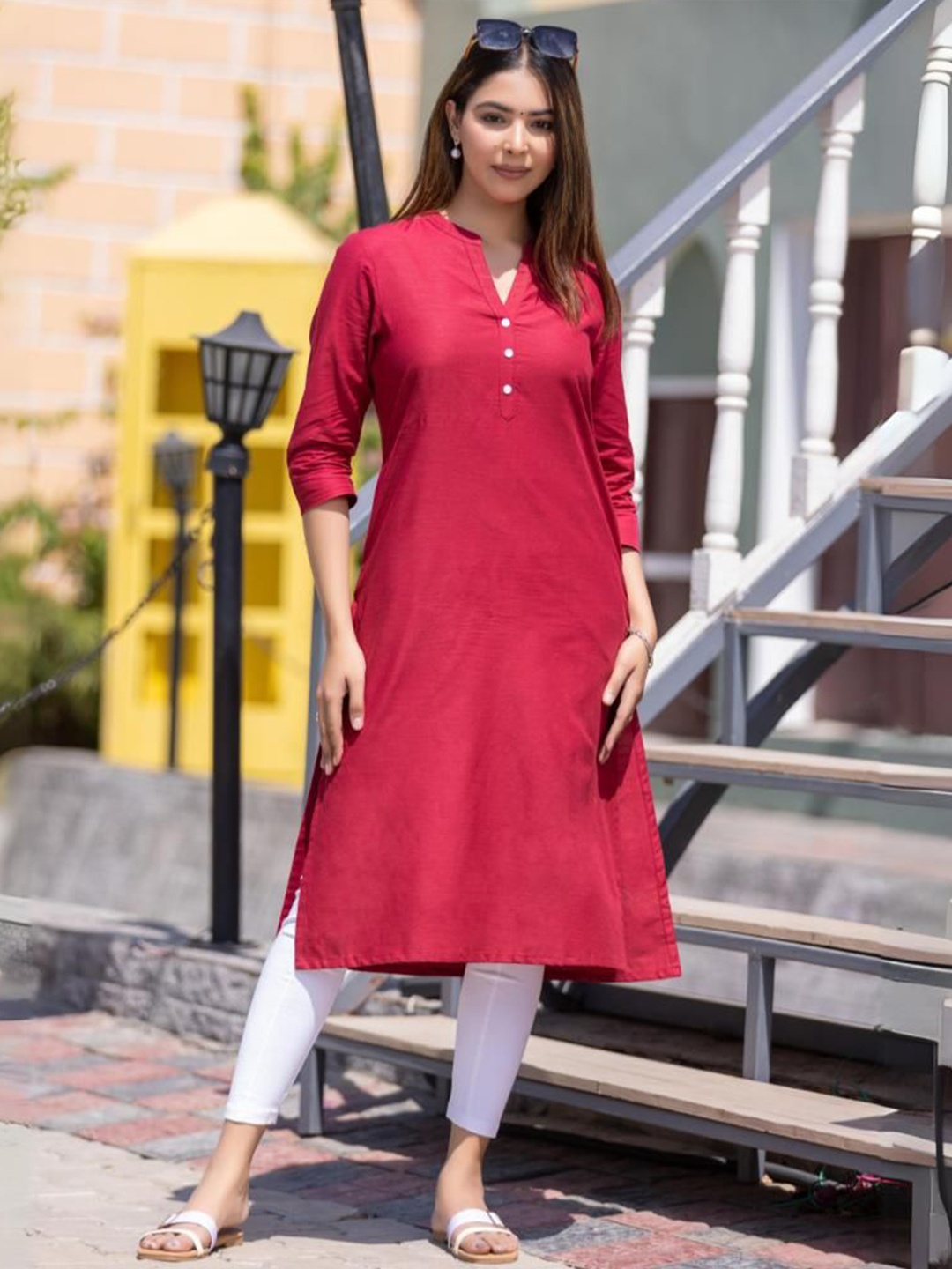 

Mlada Women Straight Long Cotton Kurta, Maroon