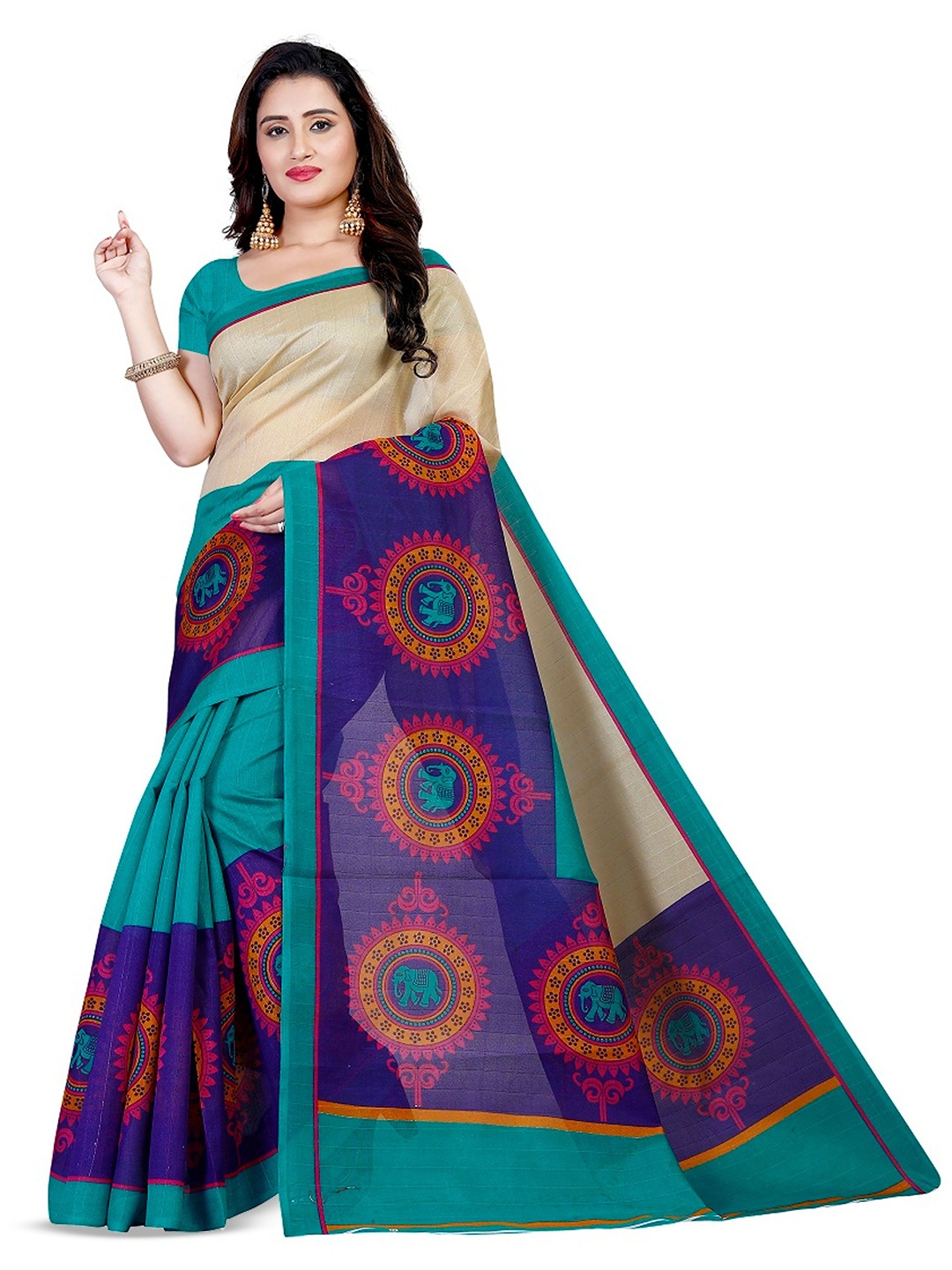 

RUNAYA NX Geometric Solid Saree, Blue