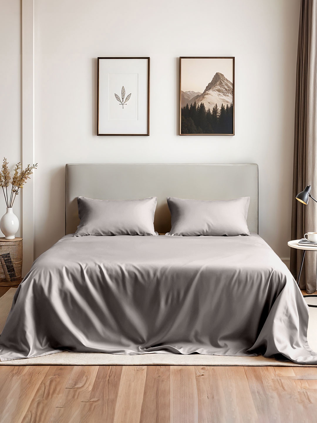 

Myntra Elegant Homes Grey 300 TC King Bedsheet with 2 Pillow Covers