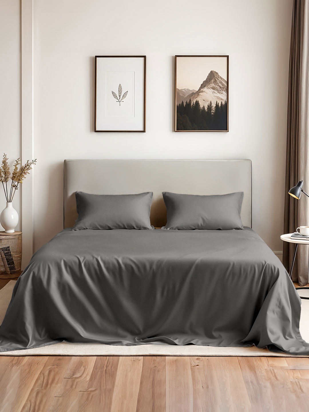 

Myntra Elegant Homes Grey 300 TC King Bedsheet with 2 Pillow Covers