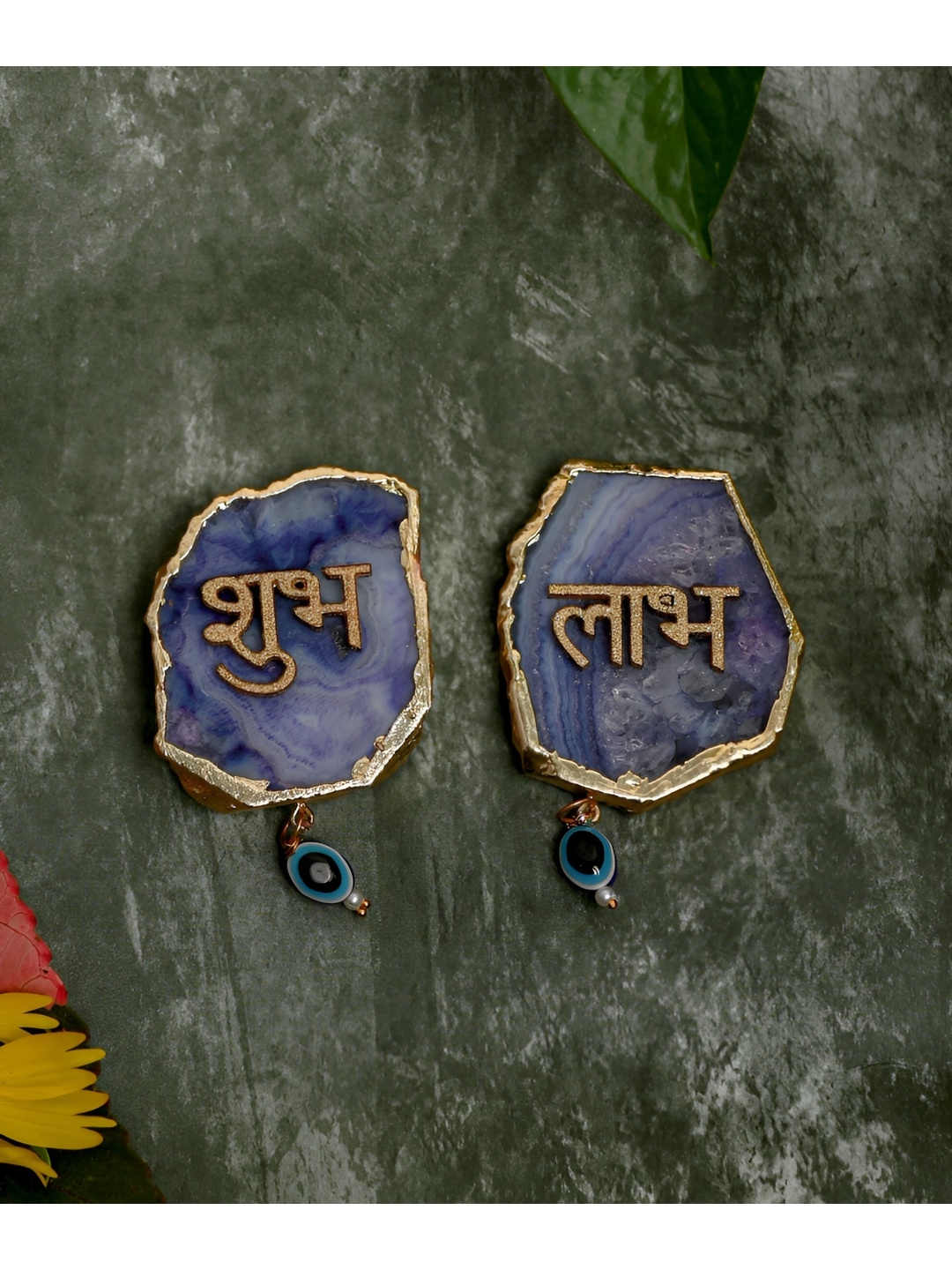 

HOMEARTE Blue & Beige 2 Pieces Shubh-Labh Door Hangings