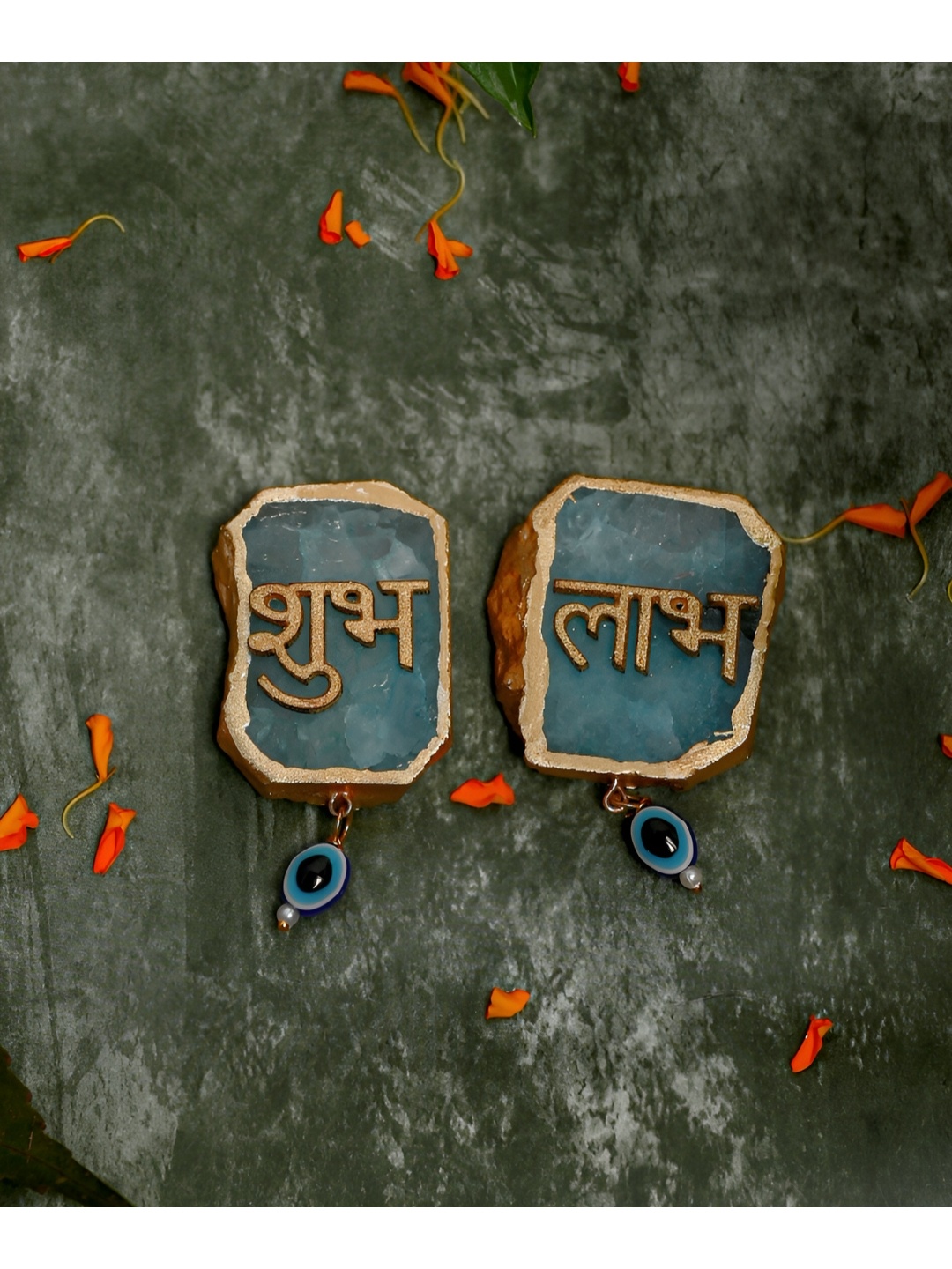 

HOMEARTE Green & Beige 2 Pieces Shubh-Labh Door Hangings