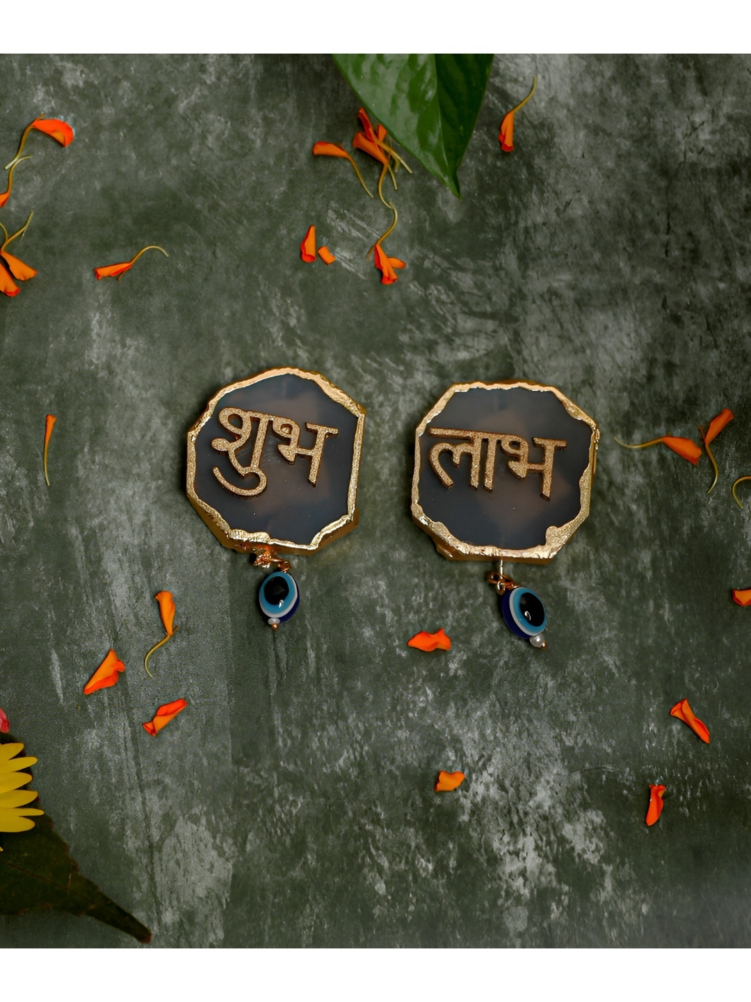 

HOMEARTE Brown & Grey 2 Pieces Shubh-Labh Door Hangings, Gold