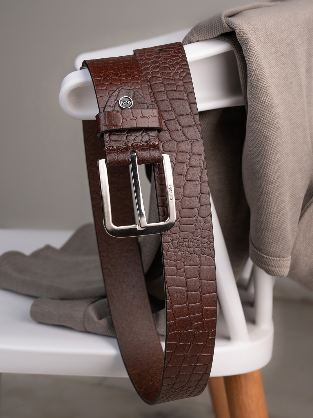 

One8 by Virat Kohli Premium Men Textured Tang Closure Belt, Brown