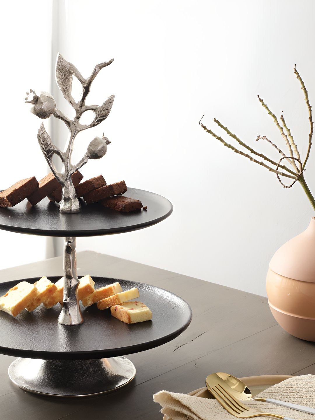 

Decor de Maison Silver Toned & Black Two Layer Pomegranate Metal Cake Stand