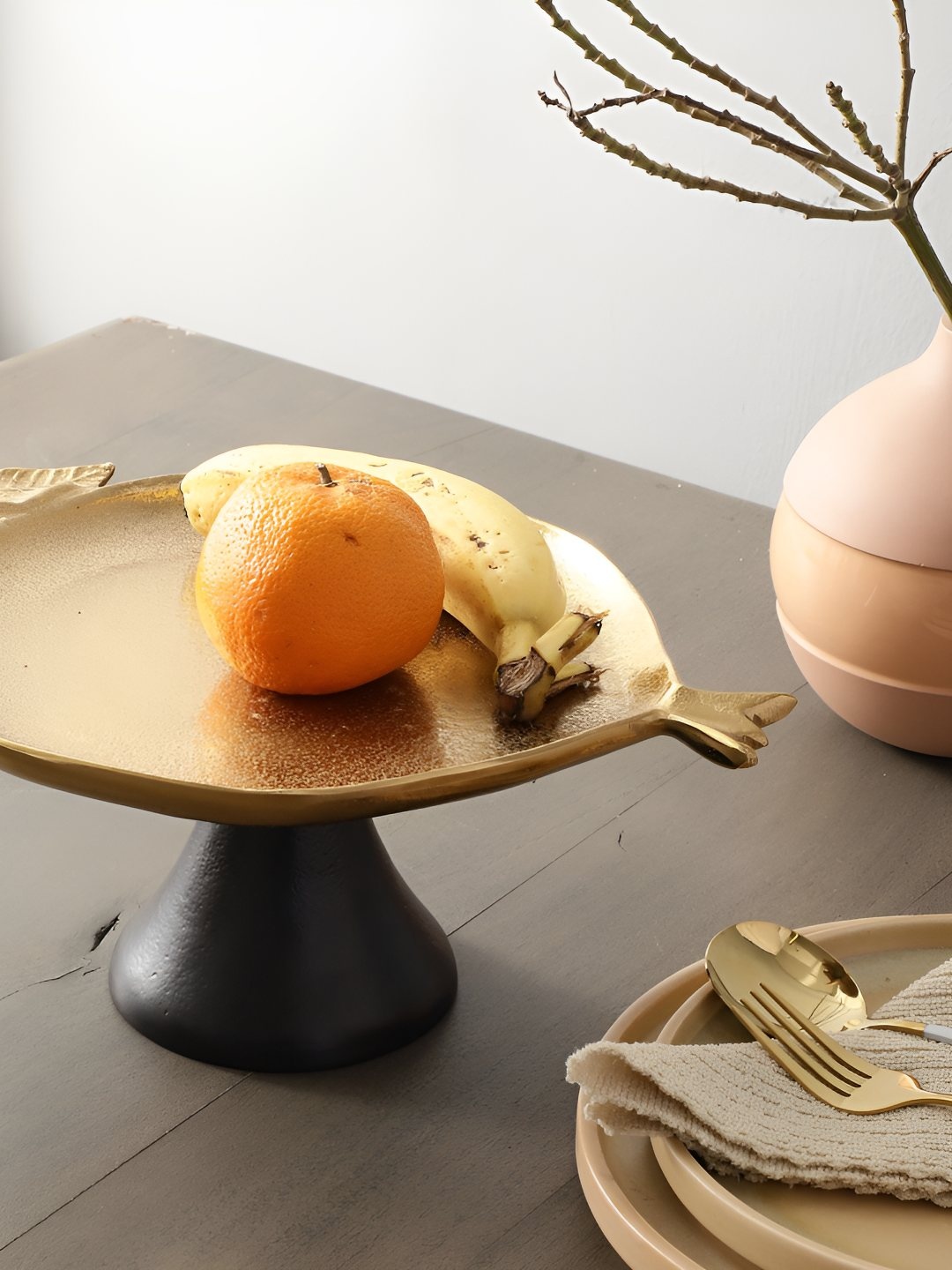 

Decor de Maison Gold Toned & Black Pomegranate Metal Cake Stand