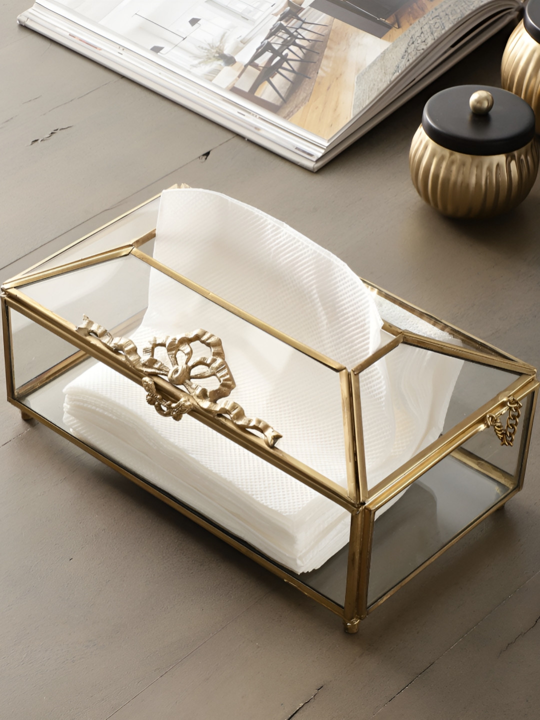 

Decor de Maison Transparent & Gold Toned Royal Crown Tissue Holders