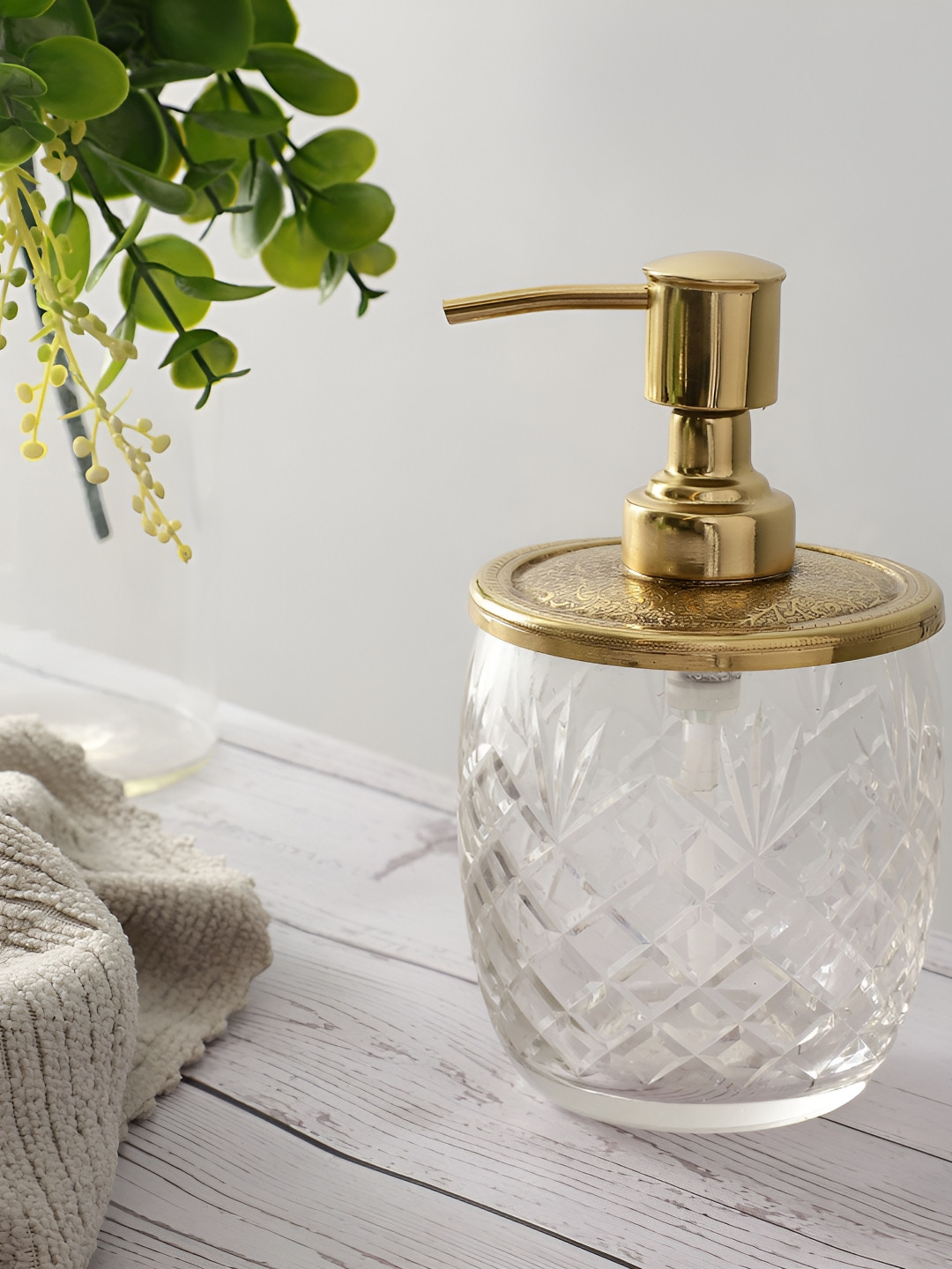 

Decor de Maison Gold-Toned & Transparent Textured Metal Soap Dispenser