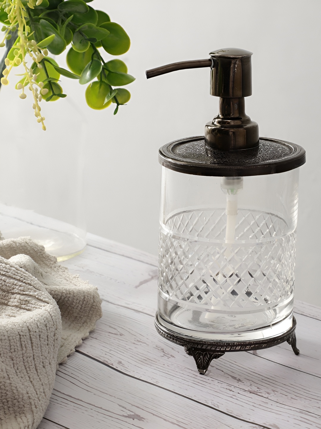

Decor de Maison Gold-Toned & Transparent Textured Metal Soap Dispenser
