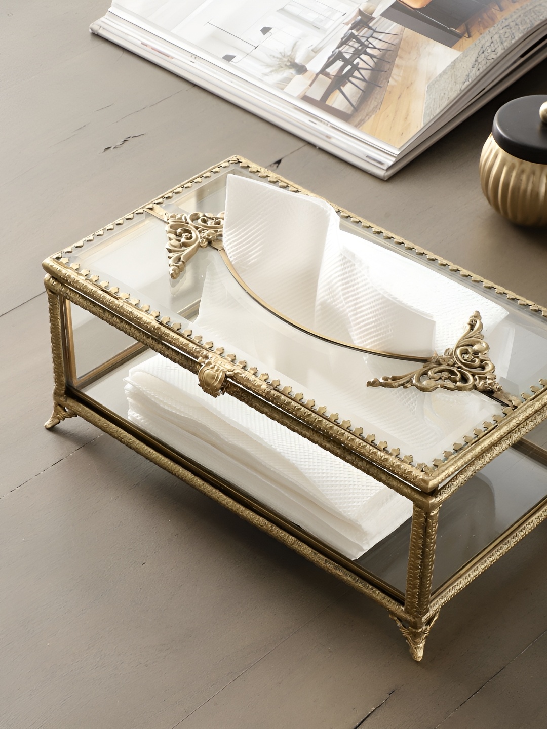 

Decor de Maison Transparent & Gold Toned Victorian Elegance Tissue Holders